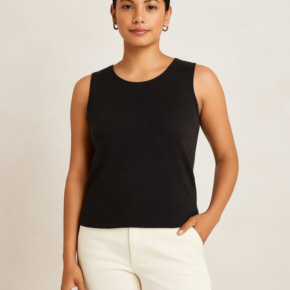 Eileen Fisher Merino Wool Tank L Charcoal Gray NWOT Italian Yarn Knit Shell Top - Picture 1 of 8